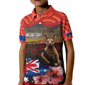 Australia ANZAC Day Kid Polo Shirt Koala and Kangaroo Red Poppy Flower Field Aboriginal Pattern