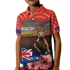 Australia ANZAC Day Kid Polo Shirt Koala and Kangaroo Red Poppy Flower Field Aboriginal Pattern