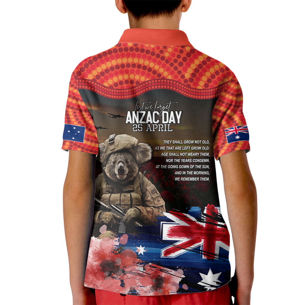 Australia ANZAC Day Kid Polo Shirt Koala and Kangaroo Red Poppy Flower Field Aboriginal Pattern