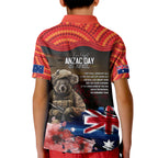 Australia ANZAC Day Kid Polo Shirt Koala and Kangaroo Red Poppy Flower Field Aboriginal Pattern