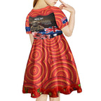 Australia ANZAC Day Kid Short Sleeve Dress Koala and Kangaroo Red Poppy Flower Field Aboriginal Pattern