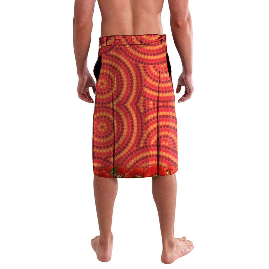 Australia ANZAC Day Lavalava Koala and Kangaroo Red Poppy Flower Field Aboriginal Pattern