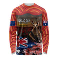 Australia ANZAC Day Long Sleeve Shirt Koala and Kangaroo Red Poppy Flower Field Aboriginal Pattern