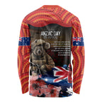 Australia ANZAC Day Long Sleeve Shirt Koala and Kangaroo Red Poppy Flower Field Aboriginal Pattern