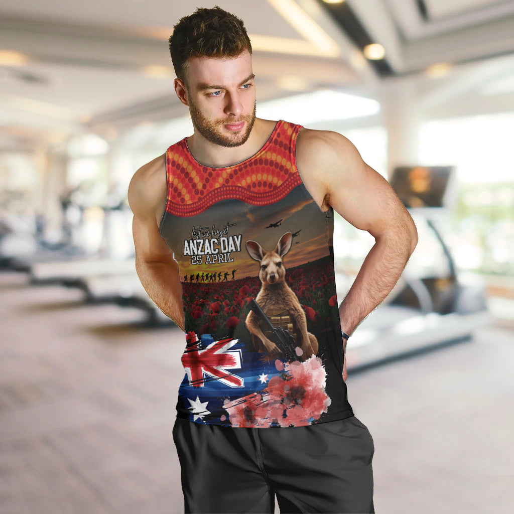 Australia ANZAC Day Men Tank Top Koala and Kangaroo Red Poppy Flower Field Aboriginal Pattern
