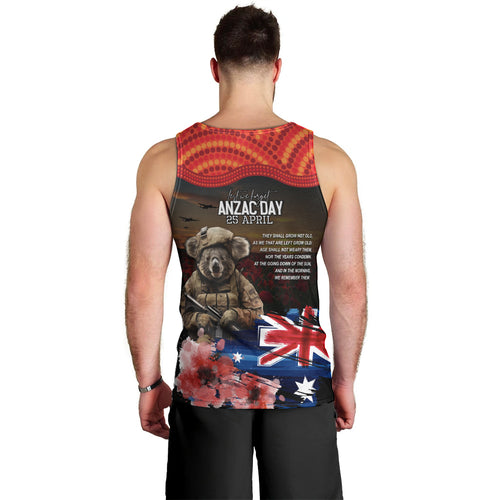 Australia ANZAC Day Men Tank Top Koala and Kangaroo Red Poppy Flower Field Aboriginal Pattern
