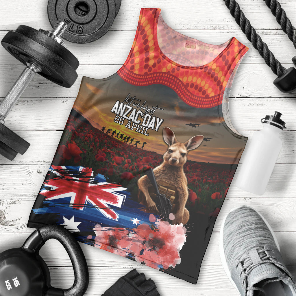 Australia ANZAC Day Men Tank Top Koala and Kangaroo Red Poppy Flower Field Aboriginal Pattern