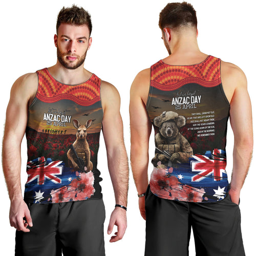 Australia ANZAC Day Men Tank Top Koala and Kangaroo Red Poppy Flower Field Aboriginal Pattern