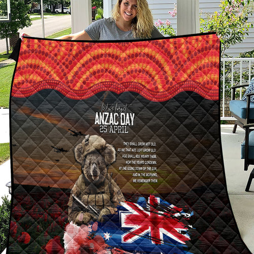 Australia ANZAC Day Quilt Koala and Kangaroo Red Poppy Flower Field Aboriginal Pattern