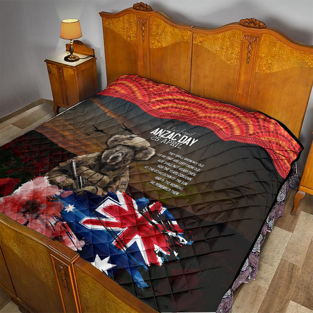 Australia ANZAC Day Quilt Koala and Kangaroo Red Poppy Flower Field Aboriginal Pattern