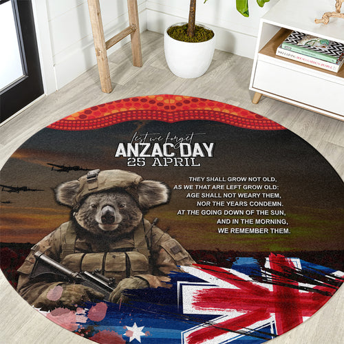 Australia ANZAC Day Round Carpet Koala and Kangaroo Red Poppy Flower Field Aboriginal Pattern
