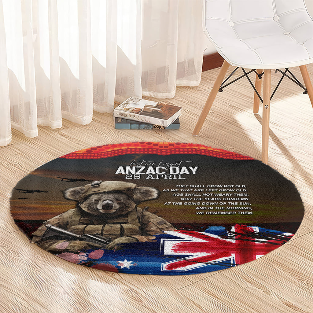 Australia ANZAC Day Round Carpet Koala and Kangaroo Red Poppy Flower Field Aboriginal Pattern