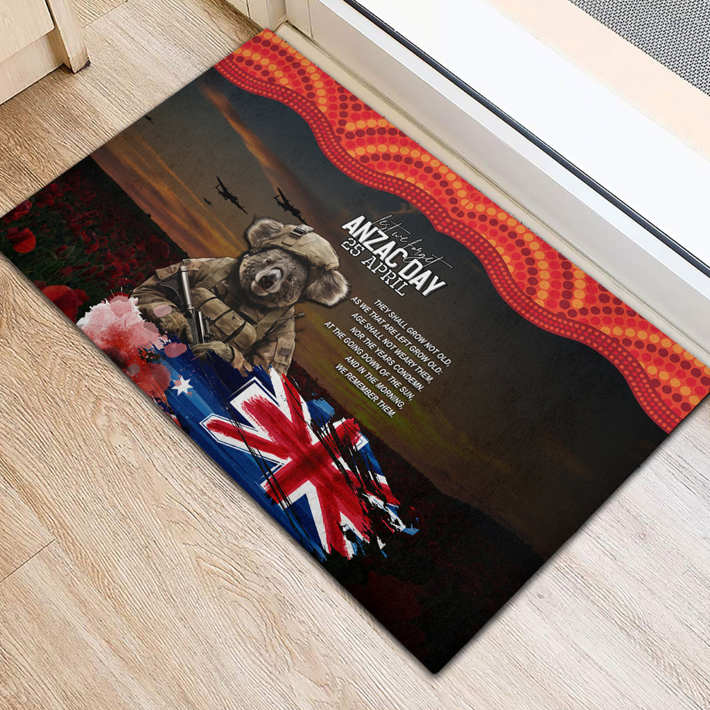 Australia ANZAC Day Rubber Doormat Koala and Kangaroo Red Poppy Flower Field Aboriginal Pattern