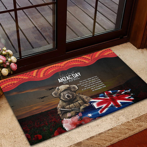 Australia ANZAC Day Rubber Doormat Koala and Kangaroo Red Poppy Flower Field Aboriginal Pattern