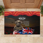 Australia ANZAC Day Rubber Doormat Koala and Kangaroo Red Poppy Flower Field Aboriginal Pattern