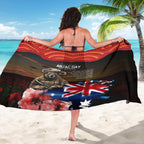 Australia ANZAC Day Sarong Koala and Kangaroo Red Poppy Flower Field Aboriginal Pattern
