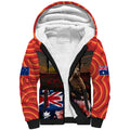 Australia ANZAC Day Sherpa Hoodie Koala and Kangaroo Red Poppy Flower Field Aboriginal Pattern