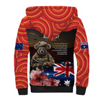 Australia ANZAC Day Sherpa Hoodie Koala and Kangaroo Red Poppy Flower Field Aboriginal Pattern