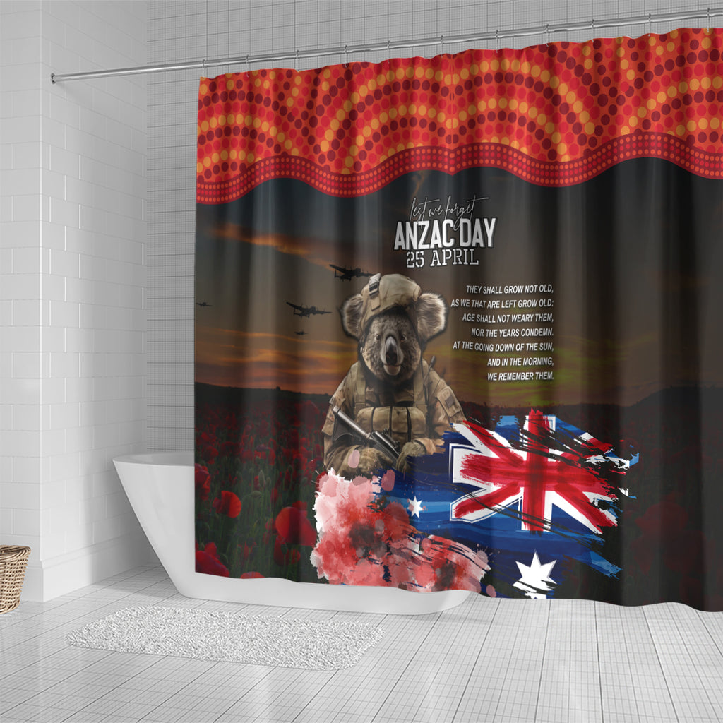 Australia ANZAC Day Shower Curtain Koala and Kangaroo Red Poppy Flower Field Aboriginal Pattern