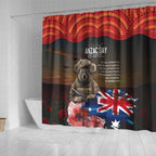 Australia ANZAC Day Shower Curtain Koala and Kangaroo Red Poppy Flower Field Aboriginal Pattern