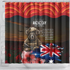 Australia ANZAC Day Shower Curtain Koala and Kangaroo Red Poppy Flower Field Aboriginal Pattern