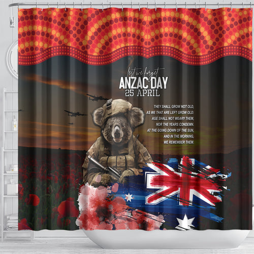 Australia ANZAC Day Shower Curtain Koala and Kangaroo Red Poppy Flower Field Aboriginal Pattern