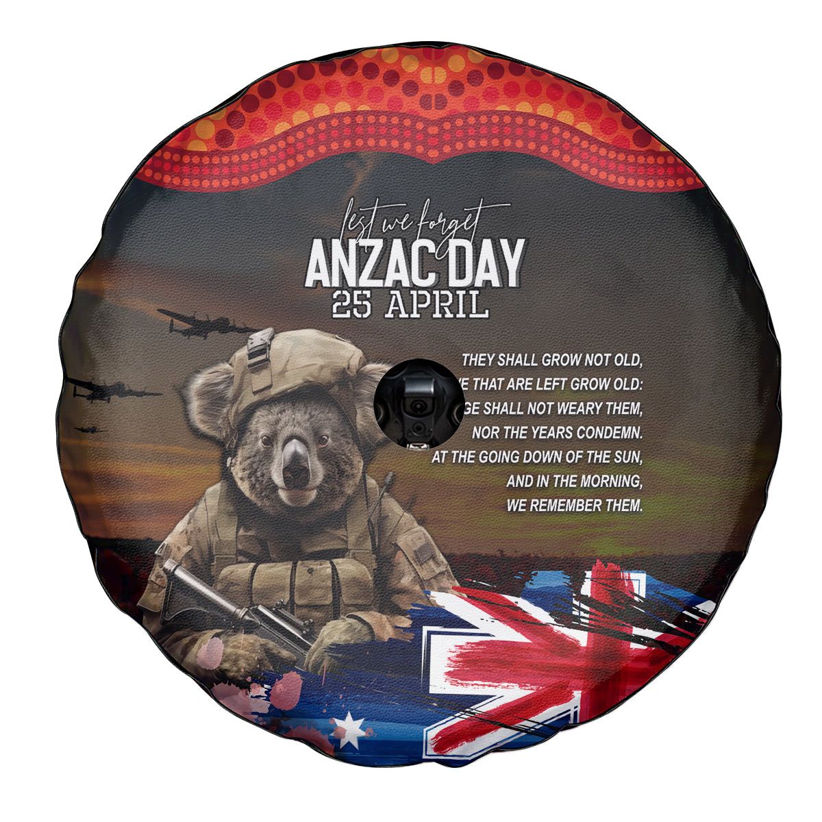Australia ANZAC Day Spare Tire Cover Koala and Kangaroo Red Poppy Flower Field Aboriginal Pattern