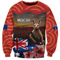 Australia ANZAC Day Sweatshirt Koala and Kangaroo Red Poppy Flower Field Aboriginal Pattern
