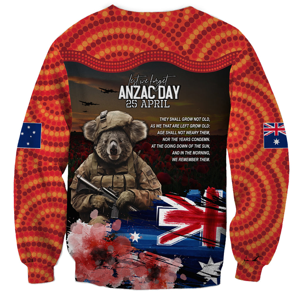 Australia ANZAC Day Sweatshirt Koala and Kangaroo Red Poppy Flower Field Aboriginal Pattern