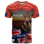 Australia ANZAC Day T Shirt Koala and Kangaroo Red Poppy Flower Field Aboriginal Pattern