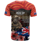 Australia ANZAC Day T Shirt Koala and Kangaroo Red Poppy Flower Field Aboriginal Pattern