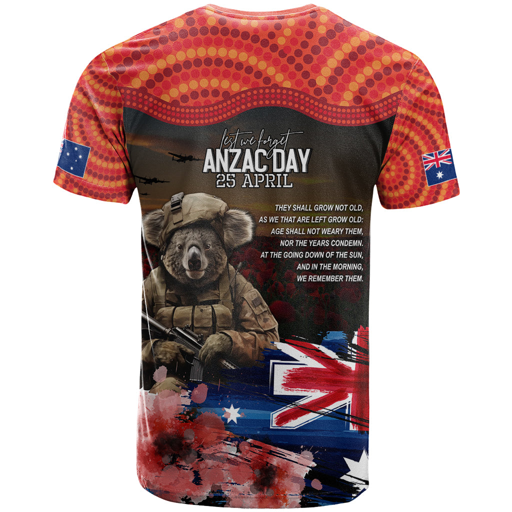 Australia ANZAC Day T Shirt Koala and Kangaroo Red Poppy Flower Field Aboriginal Pattern