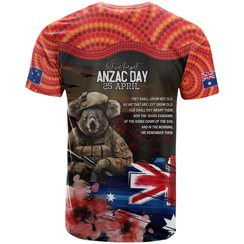 Australia ANZAC Day T Shirt Koala and Kangaroo Red Poppy Flower Field Aboriginal Pattern