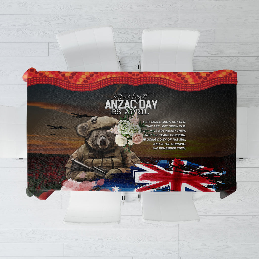 Australia ANZAC Day Tablecloth Koala and Kangaroo Red Poppy Flower Field Aboriginal Pattern