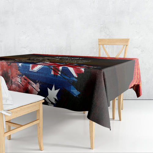Australia ANZAC Day Tablecloth Koala and Kangaroo Red Poppy Flower Field Aboriginal Pattern