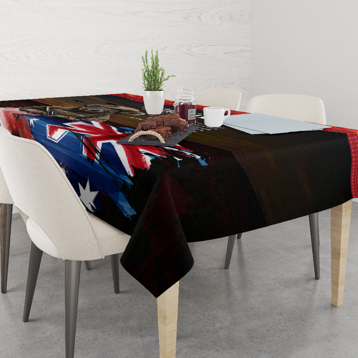 Australia ANZAC Day Tablecloth Koala and Kangaroo Red Poppy Flower Field Aboriginal Pattern