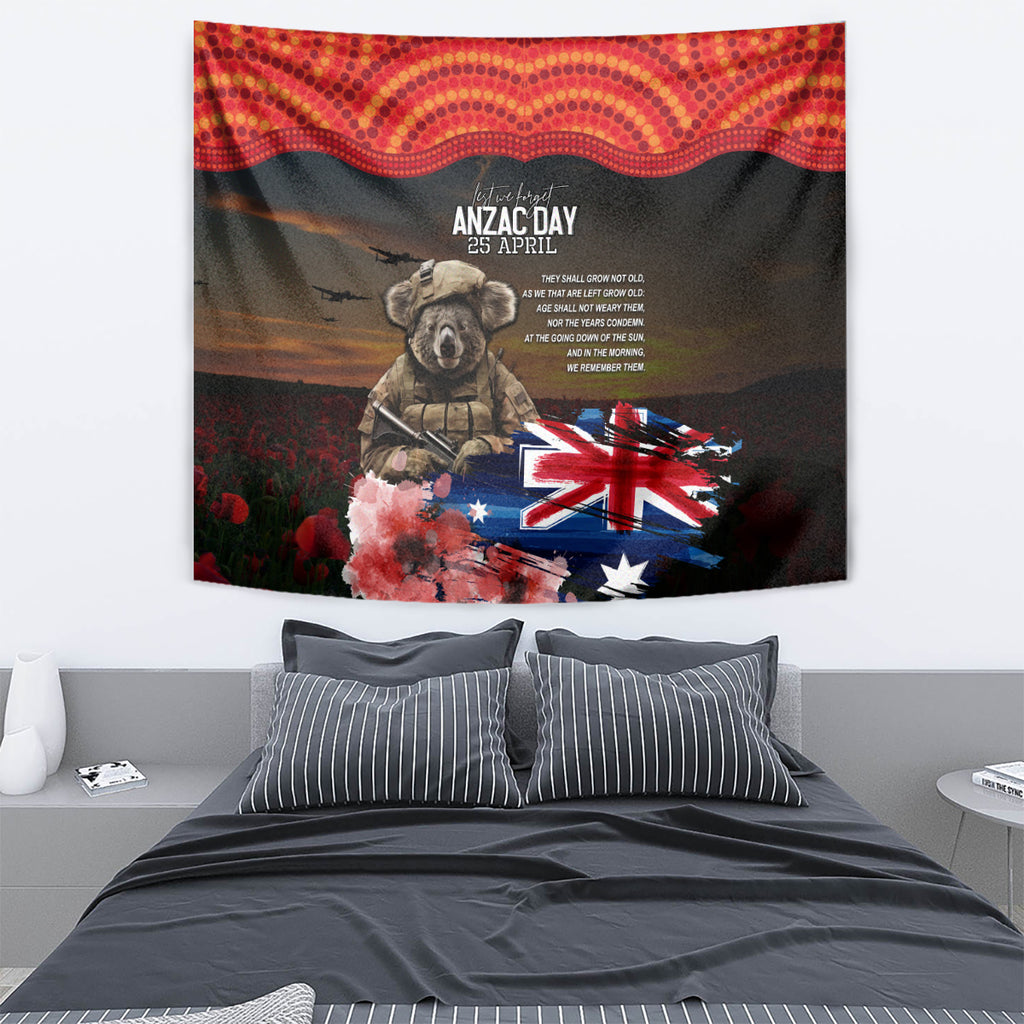 Australia ANZAC Day Tapestry Koala and Kangaroo Red Poppy Flower Field Aboriginal Pattern