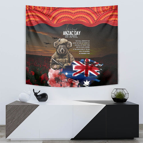 Australia ANZAC Day Tapestry Koala and Kangaroo Red Poppy Flower Field Aboriginal Pattern