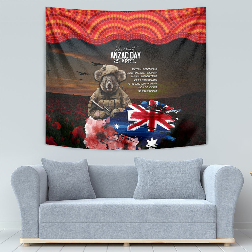 Australia ANZAC Day Tapestry Koala and Kangaroo Red Poppy Flower Field Aboriginal Pattern