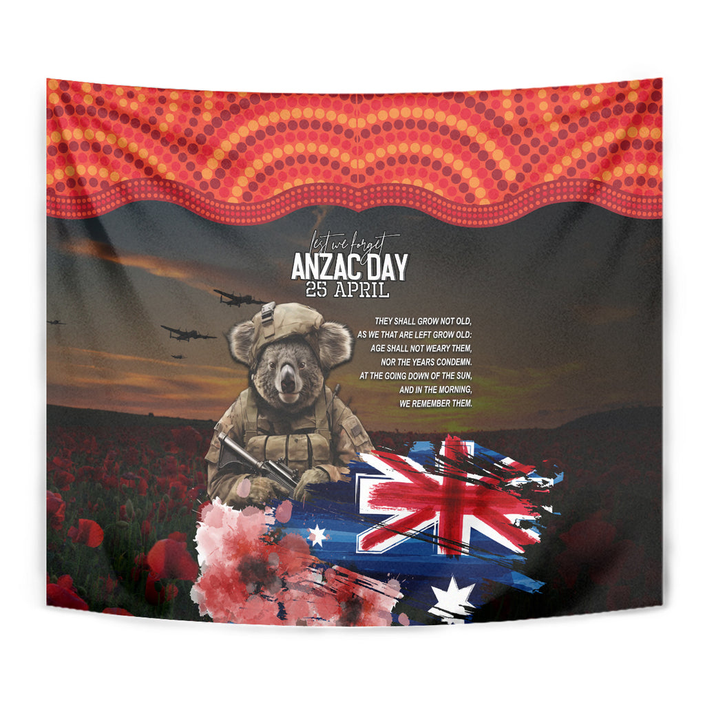 Australia ANZAC Day Tapestry Koala and Kangaroo Red Poppy Flower Field Aboriginal Pattern
