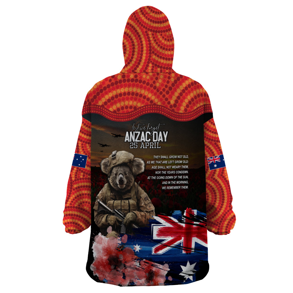Australia ANZAC Day Wearable Blanket Hoodie Koala and Kangaroo Red Poppy Flower Field Aboriginal Pattern