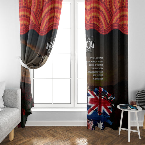 Australia ANZAC Day Window Curtain Koala and Kangaroo Red Poppy Flower Field Aboriginal Pattern