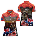 Australia ANZAC Day Women Polo Shirt Koala and Kangaroo Red Poppy Flower Field Aboriginal Pattern