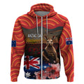 Australia ANZAC Day Zip Hoodie Koala and Kangaroo Red Poppy Flower Field Aboriginal Pattern