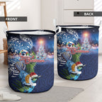 New Zealand Merry Christmas Laundry Basket Maori Tribal Pattern with Xmas Tui Bird