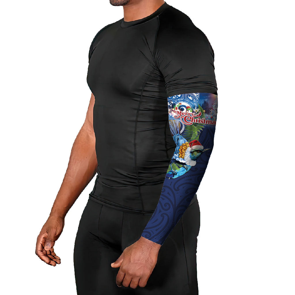 New Zealand Merry Christmas Arm Sleeves Maori Tribal Pattern with Xmas Tui Bird