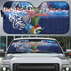 New Zealand Merry Christmas Auto Sun Shade Maori Tribal Pattern with Xmas Tui Bird