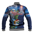 New Zealand Merry Christmas Baseball Jacket Maori Tribal Pattern with Xmas Tui Bird