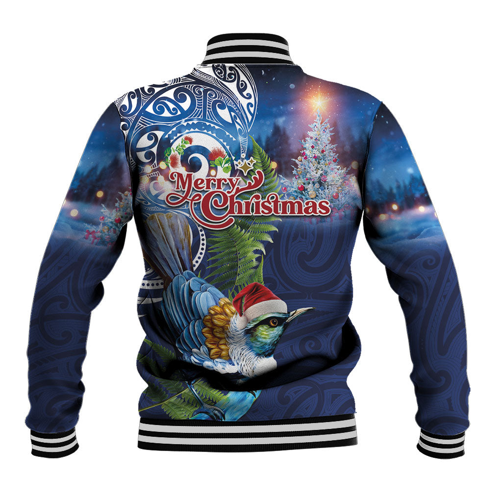 New Zealand Merry Christmas Baseball Jacket Maori Tribal Pattern with Xmas Tui Bird