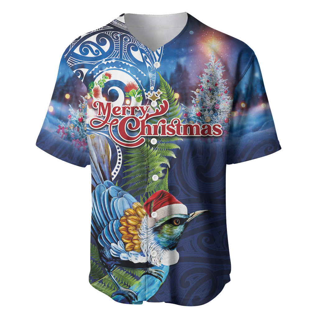 New Zealand Merry Christmas Baseball Jersey Maori Tribal Pattern with Xmas Tui Bird